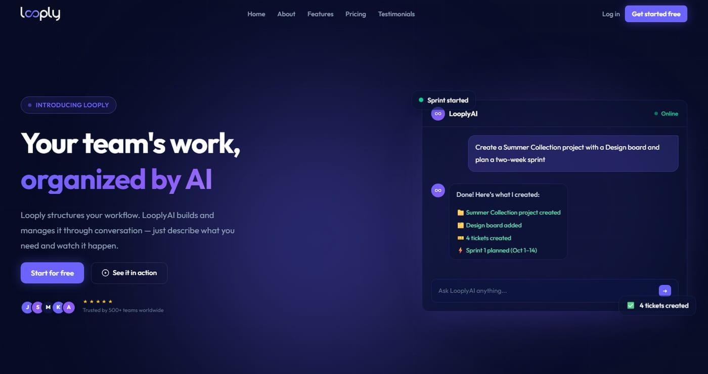 Looply project management platform home page